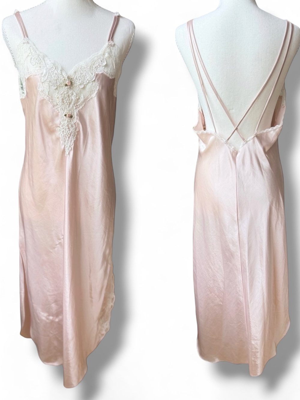 Vintage California Dynasty Blush Pink Satin Chemise Robe 2 Pc Set Sz Large - Picture 16 of 16